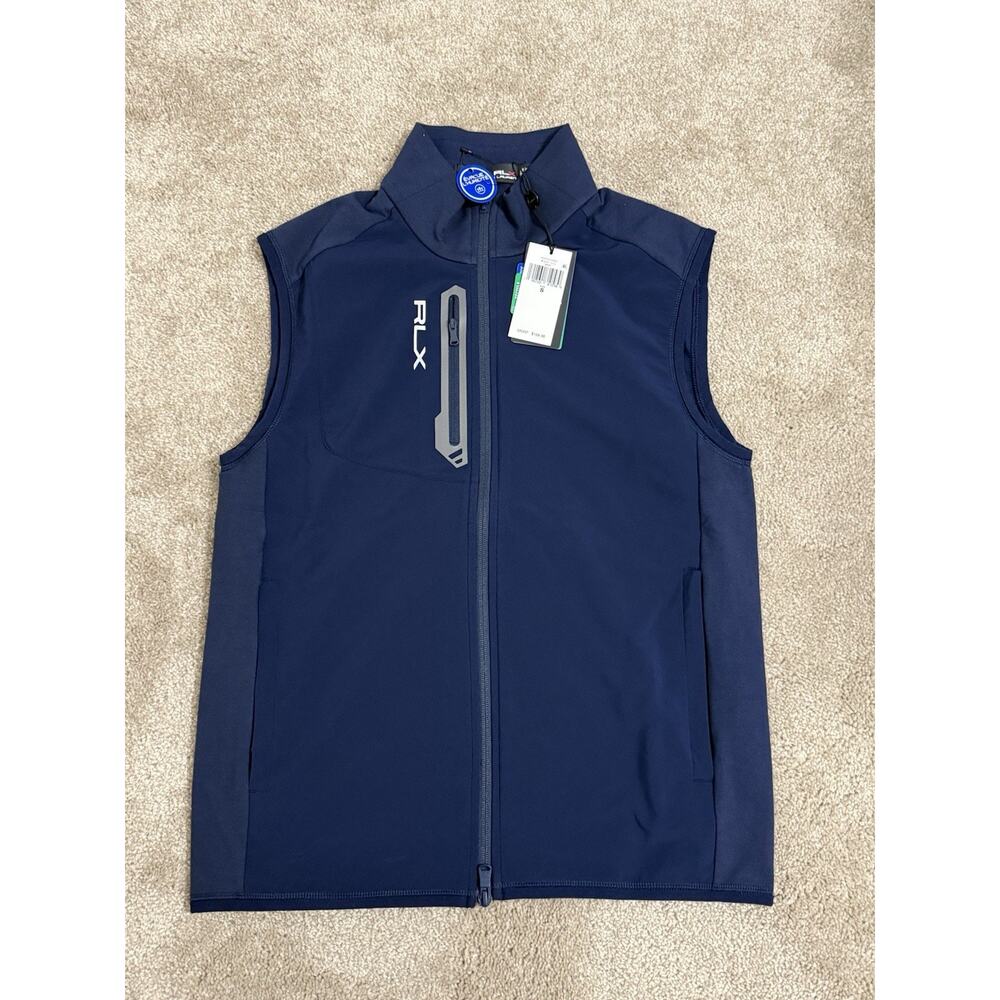 RLX Ralph Lauren Golf Vest Mens Size Medium Blue Full Zip Wicking Pockets NWT